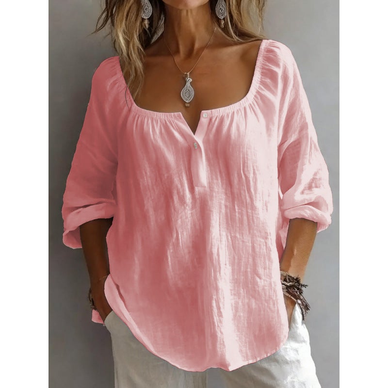 Women's V-Neck Long Sleeve Loose Fit T-Shirt - Image 4