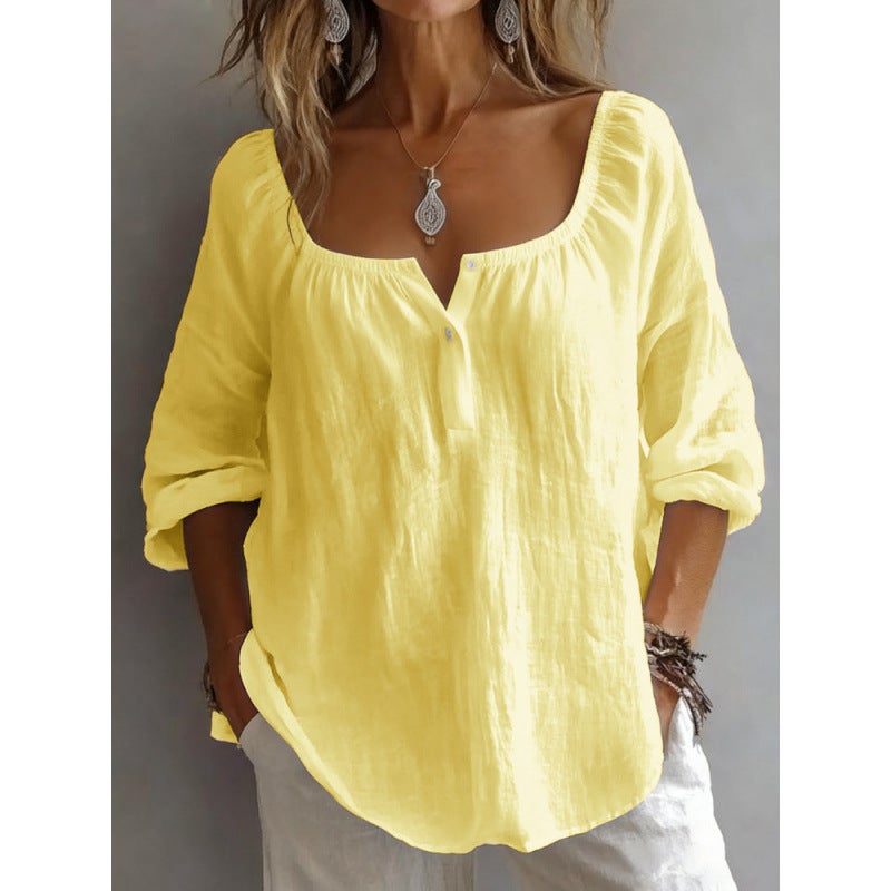 Women's V-Neck Long Sleeve Loose Fit T-Shirt - Image 3