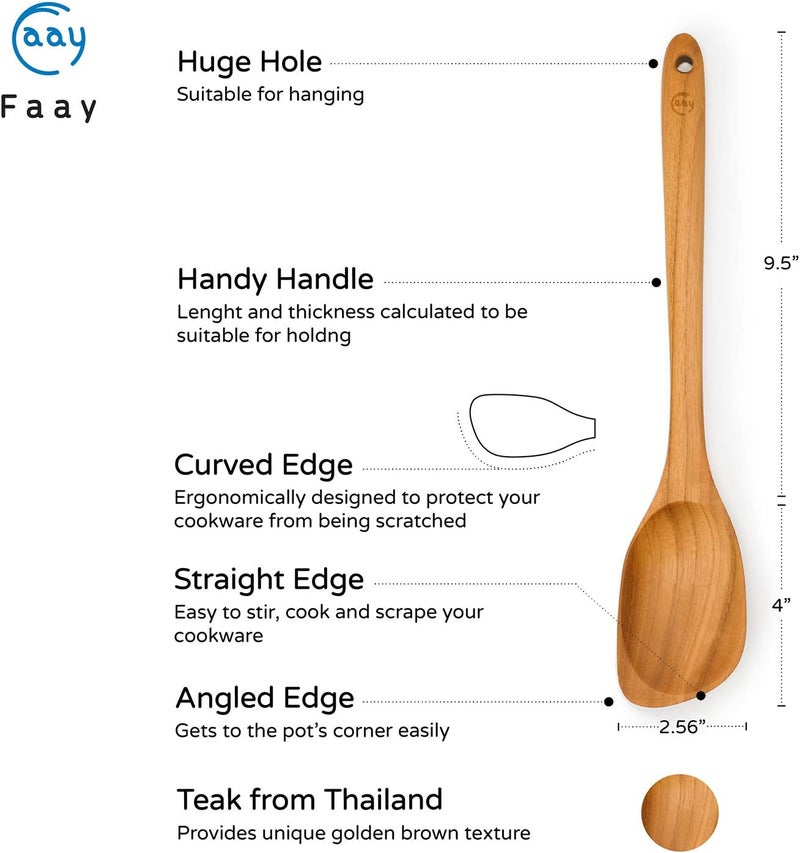 FAAY Teak Wooden Utensils, Healthy Spoon and Spatula Handcraft from High Moist-Resistance Teakwood for Non Stick Cookware (Corner Spoon - Right Hand) - Image 2
