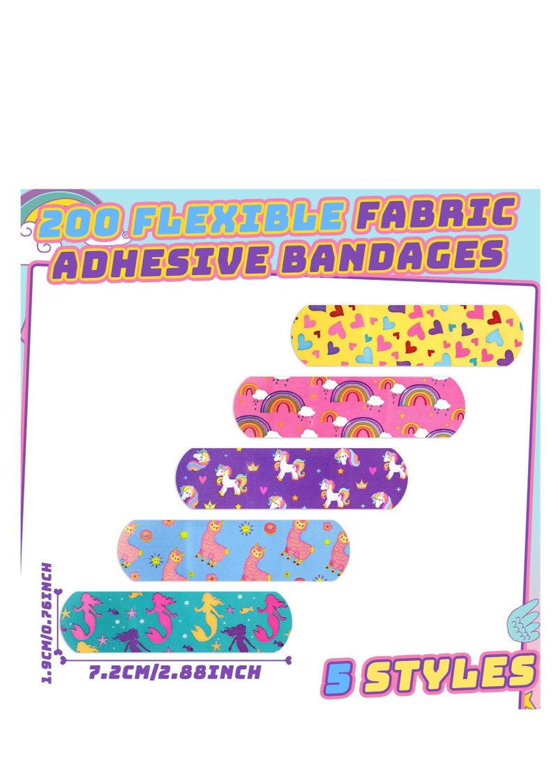 Excefore - Kids Cartoon Bandages, 5 Styles 200 Pcs Flexible Adhesive Colorful Strips Waterproof Cute Bandages, Repair Tape Knuckle Stickers, Comfortable Protection Care for Cuts Scrapes Burns - Image 1