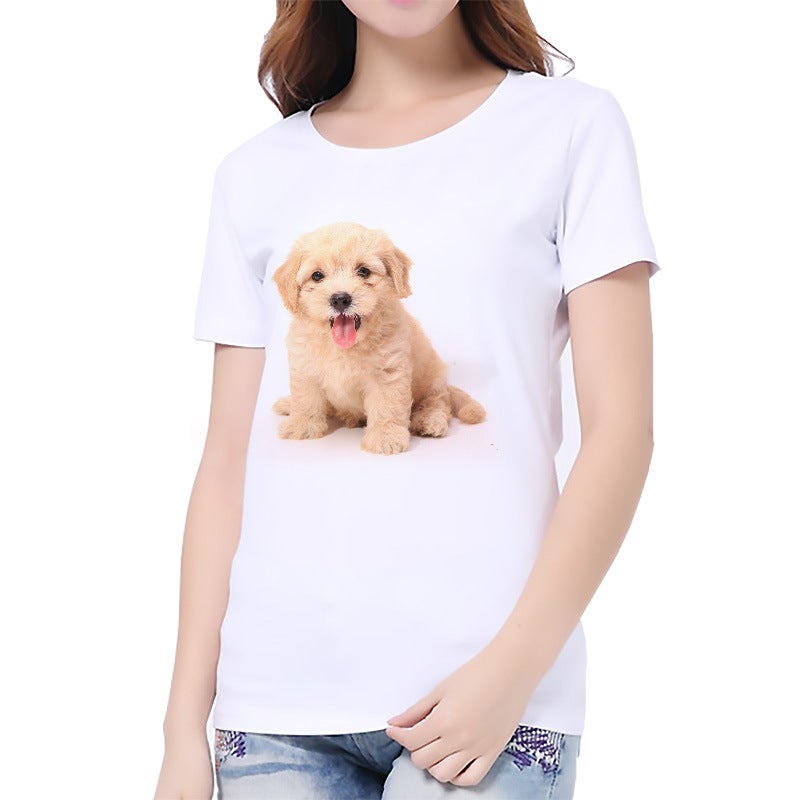 Z cat dog printed white women's casual top bottoming shirt T-shirt - Image 5