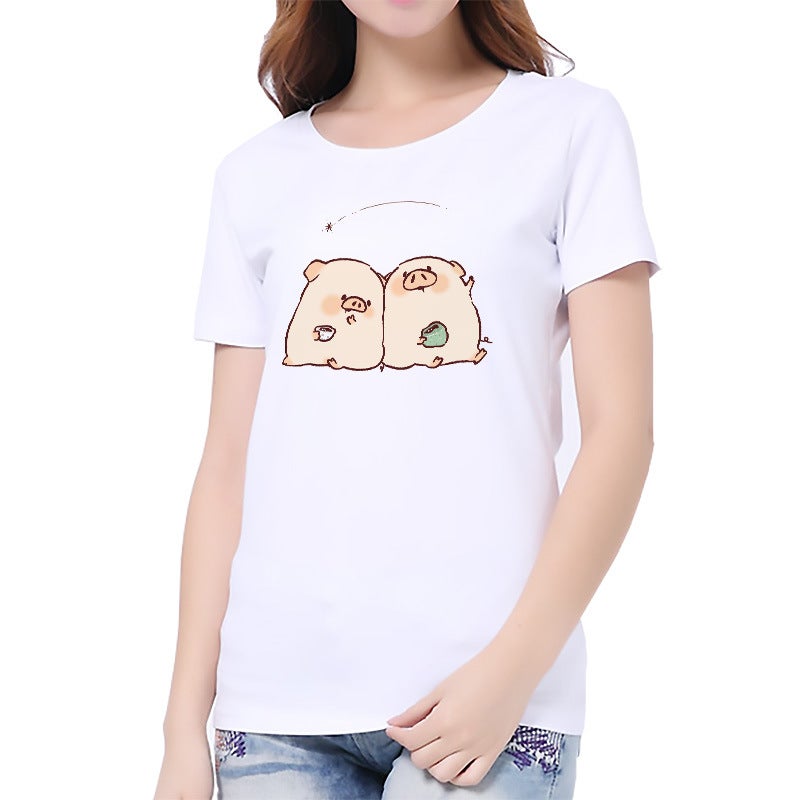 Z cat dog printed white women's casual top bottoming shirt T-shirt - Image 4