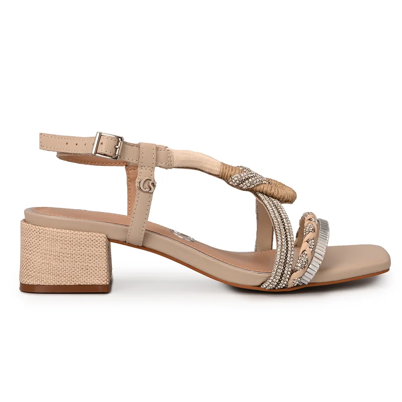 Ivory Raffia and Crystal Embroidered Sandal