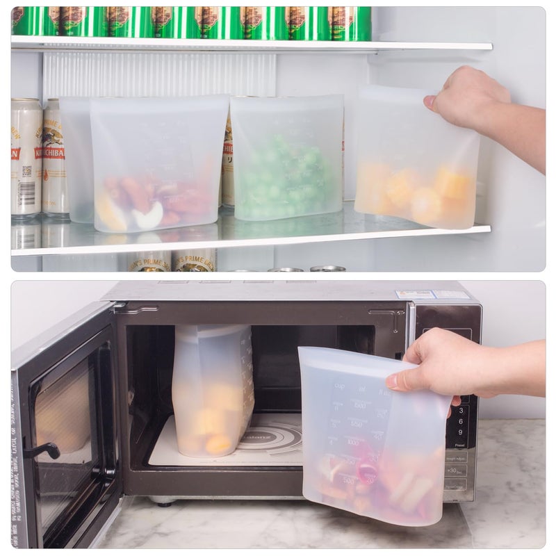 Annaklin Large Reusable Food Bags 4 Pack, 1.5 Quart(50.7fl.oz) 100% Silicone Storage Bags Stand Up Zip Silicone Food Container, Freezer Microwave Oven Dishwasher Safe, Translucent - Image 5