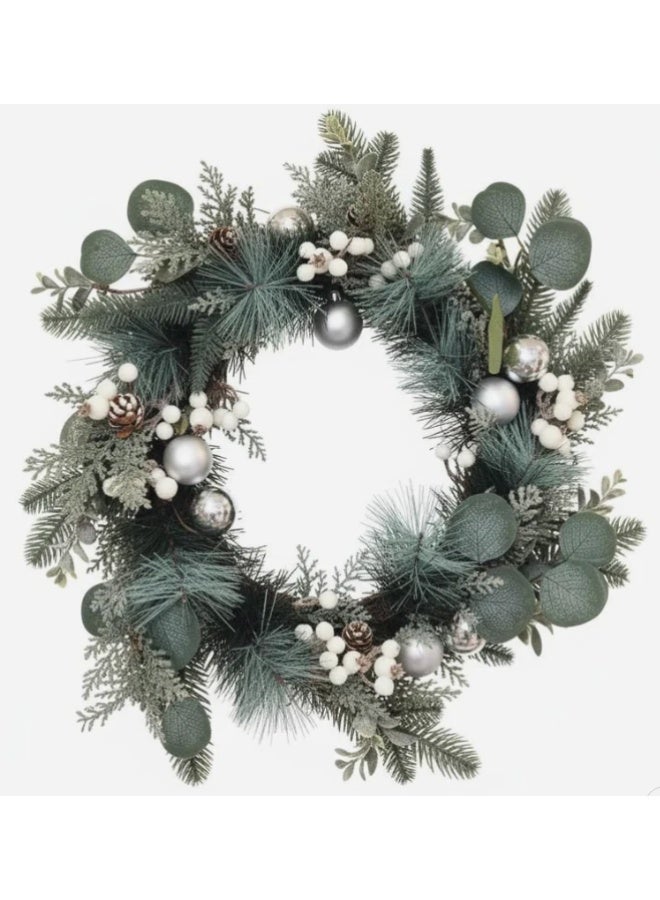 أي كي دي سي إكليل عيد الميلاد الأخضر الكلاسيكي من AKDC، مقاس 46 سم | إكليل معلق مزخرف بأوراق طبيعية - Image 1