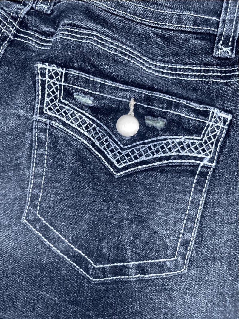 Flamingals Mid Rise Skinny Jeans for Women Trendy Wash Stretchy Butt Lifting Western Jeans with Pocket Back Charcoal Blue XL - Image 4