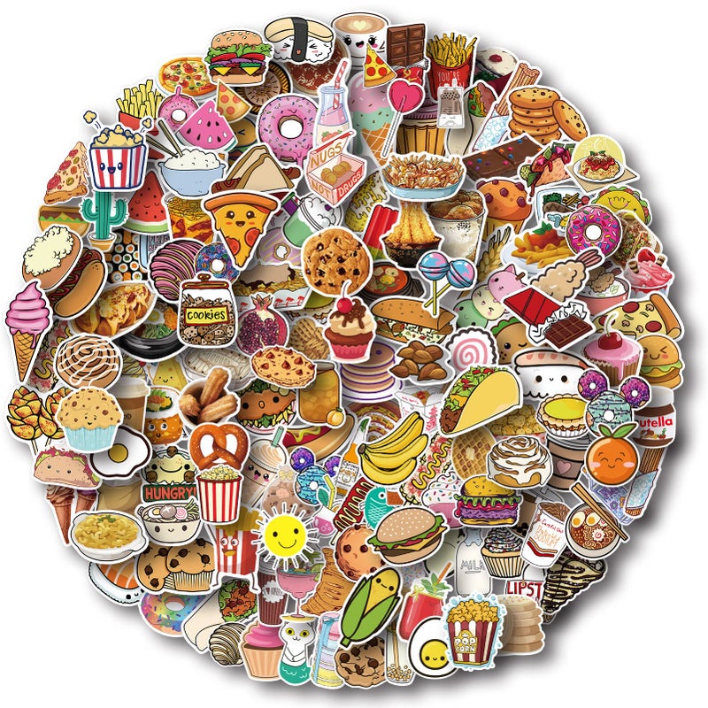 Aowplc Cute Food Vinyl Stickers Pack for Water Bottles, Waterproof, Matte, 200 Pieces - Image 1