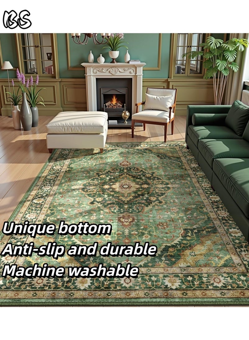 BS 140x200cm Bohemian Vintage Style Indoor Living Room/Outdoor Camping Blanket | Washable, Durable, Non-Slip Rug | Short Pile Indoor Carpet | Vibrant Colors | Exquisite Pattern | Soft Short Pile | Perfect for Camping, Patio, Living Room, Bedroom, Dining Room, Kitchen and Entryway. - Image 1