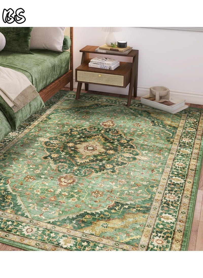 BS 140x200cm Bohemian Vintage Style Indoor Living Room/Outdoor Camping Blanket | Washable, Durable, Non-Slip Rug | Short Pile Indoor Carpet | Vibrant Colors | Exquisite Pattern | Soft Short Pile | Perfect for Camping, Patio, Living Room, Bedroom, Dining Room, Kitchen and Entryway. - Image 3