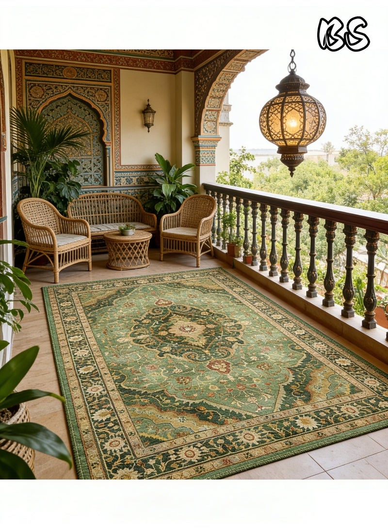 BS 140x200cm Bohemian Vintage Style Indoor Living Room/Outdoor Camping Blanket | Washable, Durable, Non-Slip Rug | Short Pile Indoor Carpet | Vibrant Colors | Exquisite Pattern | Soft Short Pile | Perfect for Camping, Patio, Living Room, Bedroom, Dining Room, Kitchen and Entryway. - Image 4