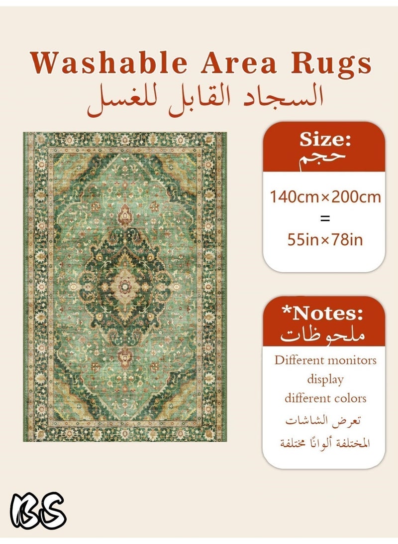 BS 140x200cm Bohemian Vintage Style Indoor Living Room/Outdoor Camping Blanket | Washable, Durable, Non-Slip Rug | Short Pile Indoor Carpet | Vibrant Colors | Exquisite Pattern | Soft Short Pile | Perfect for Camping, Patio, Living Room, Bedroom, Dining Room, Kitchen and Entryway. - Image 5