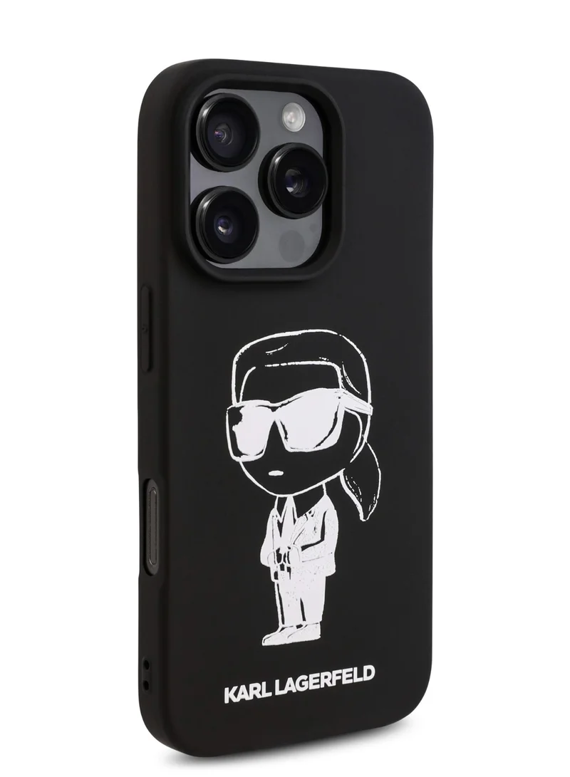 Karl Lagerfeld iPhone 16 Pro Case TPU Silicone Hard Cover with ikonik Graffiti Logo / Drop protection / Easy Snap-On Case / Lightweight Back Cover - Black