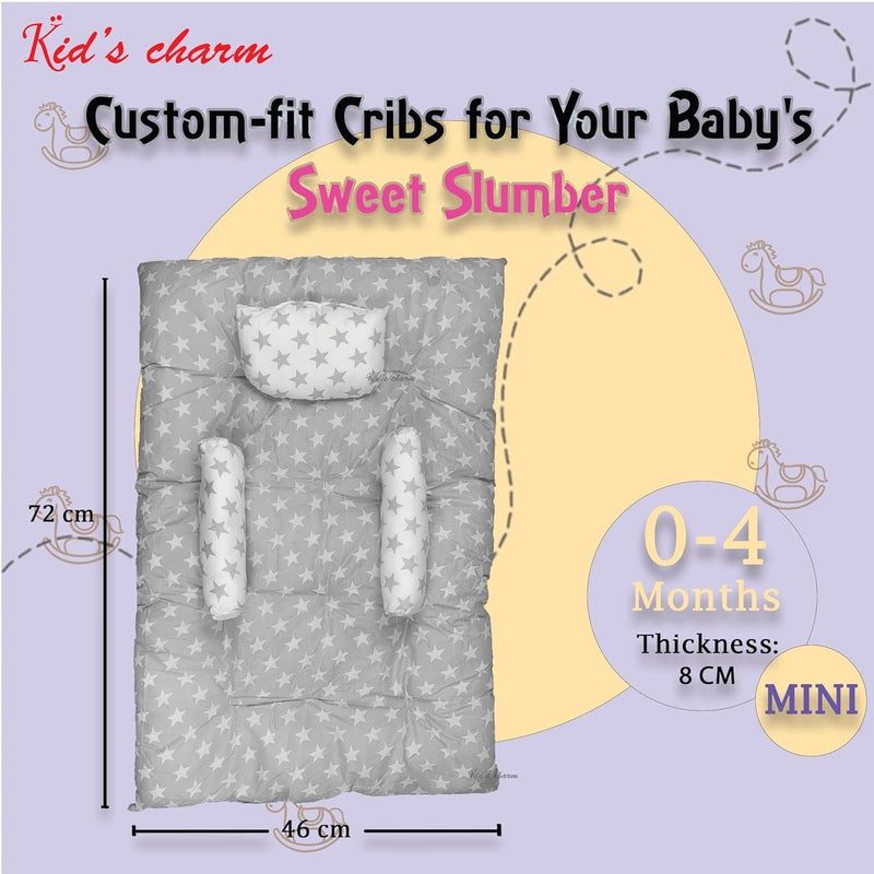 Kid's Charm نجمة النوم للأطفال - سرير محمول 2 في 1 للأطفال من 0 إلى 4 أشهر - وسادة قطنية رمادية - Image 3