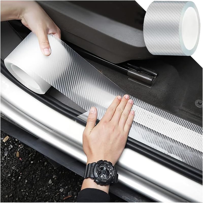 HETVIN Car Door Sill Protector, Car Door Entry Edge Guard Bumper Protector Car Anti-Collision Tape Transparent Carbon Fiber Universal Car Film Decorative Accessories (White) - Image 1