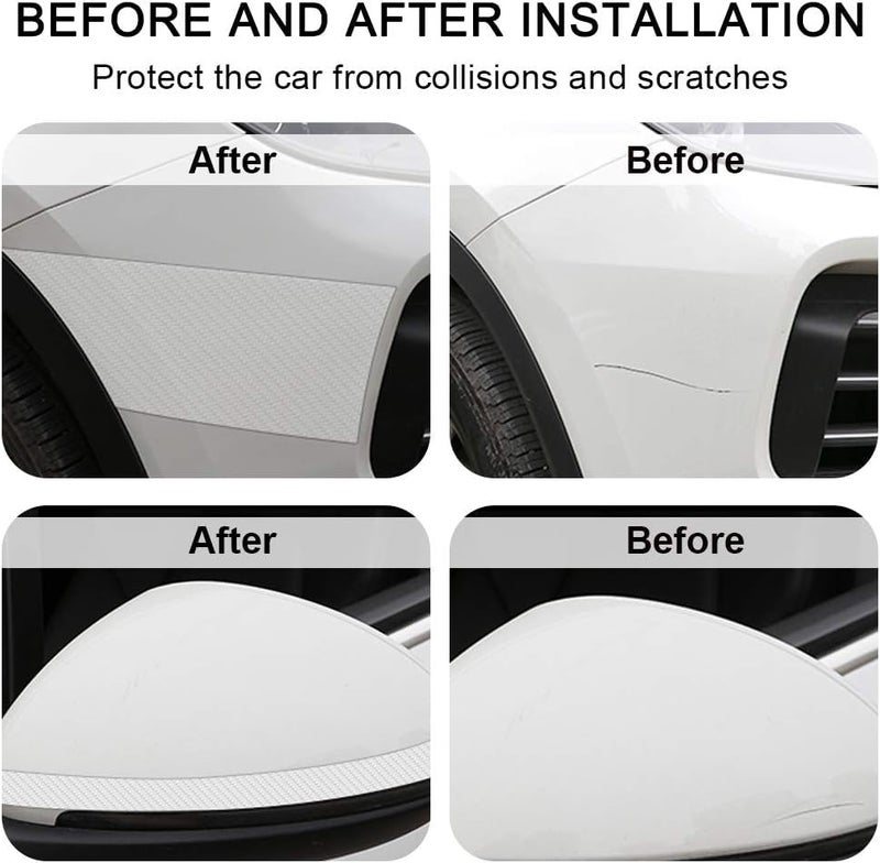 HETVIN Car Door Sill Protector, Car Door Entry Edge Guard Bumper Protector Car Anti-Collision Tape Transparent Carbon Fiber Universal Car Film Decorative Accessories (White) - Image 3