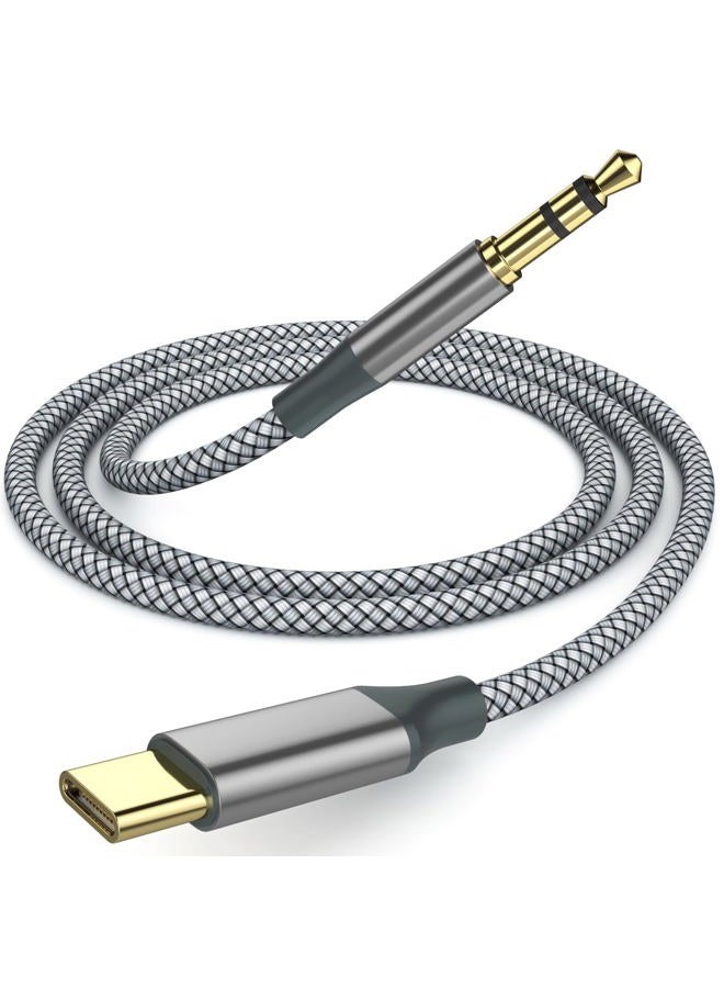 Henrety USB C to 3.5mm ylon Braided Aux Cable, Type C to Male Adapter Stereo Extension Audio Cord for iPhone 15 Pro Max 15 Plus, Samsung Galaxy S23-S20 Note 20, Pixel 4 5 XL, iPad Pro (1, Grey, 3.3Ft) - Image 1