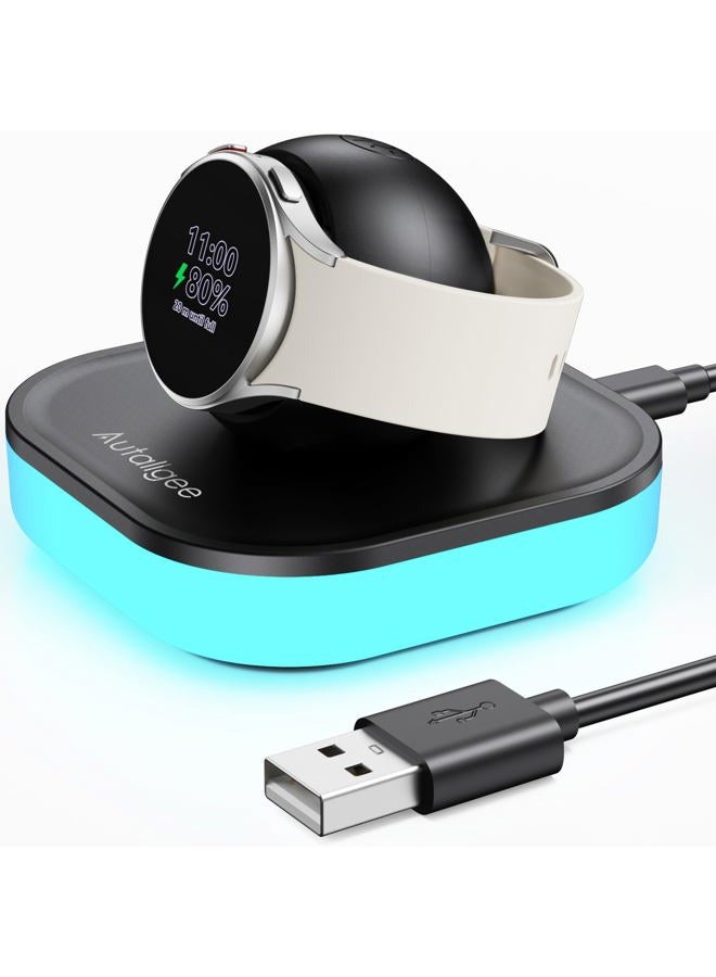 Autallgee Charger Stand for Samsung Galaxy Watch Charger, Magnetic Nightstand Mode Charging Stand with Light & USB Cable for Watch 8/8 Classic/Ultra (2025)/Ultra/7/6/6 Classic/5/5 Pro/4/4 Classic/3/Active/FE - Image 1