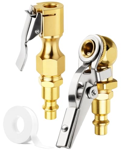 fccairms 2Pack Locking Air Chuck 14 FNPT Closed Flow Clip On Air Chuck Quick Connect Pure Brass Tire Chucks - Image 1