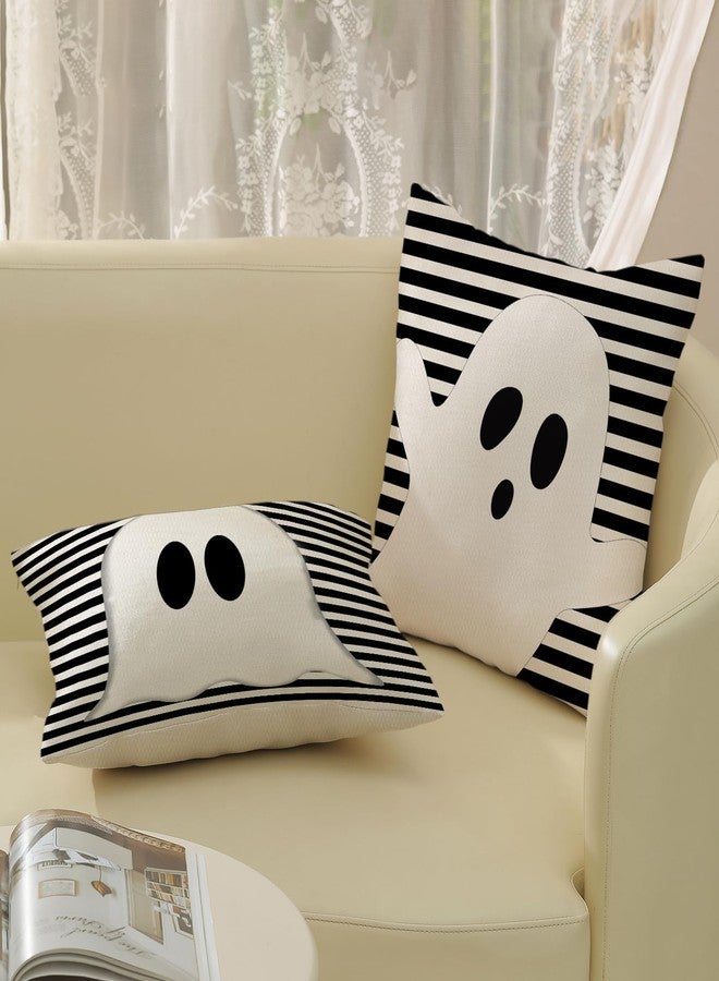 DAFENA Halloween Pillow Covers 18x18 Inch 2 Pcs Black Striped Cream Cute Spooky Ghost Fall Decor Throw Pillows Autumn Outdoor Seasonal Decoration Pillowcase Linen Cushion Cover for Couch Sofa - Image 4