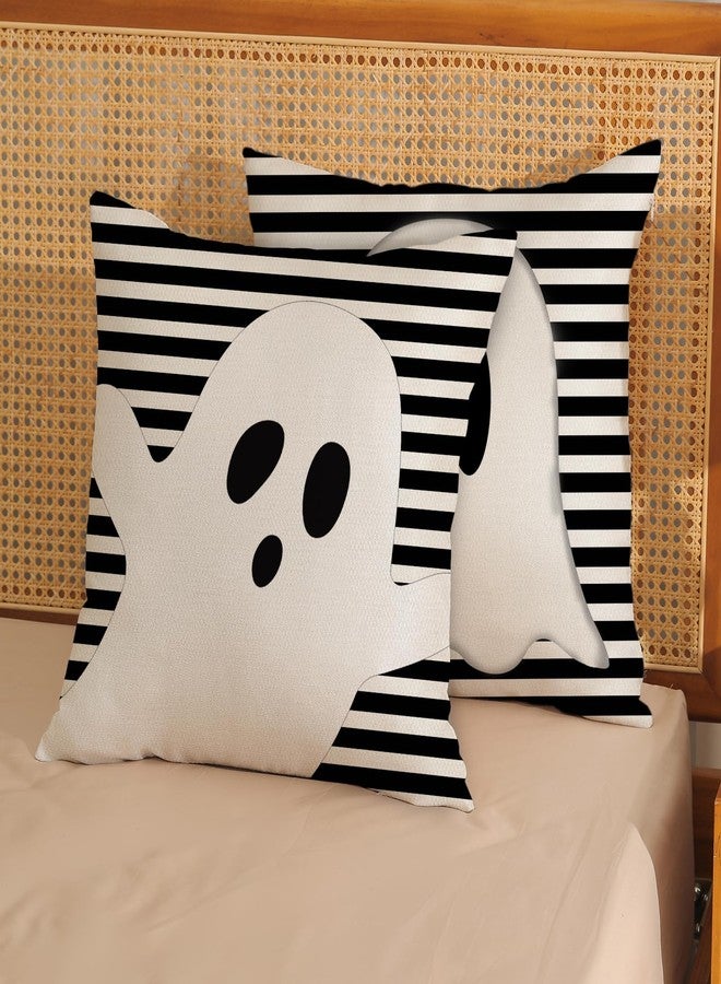 DAFENA Halloween Pillow Covers 18x18 Inch 2 Pcs Black Striped Cream Cute Spooky Ghost Fall Decor Throw Pillows Autumn Outdoor Seasonal Decoration Pillowcase Linen Cushion Cover for Couch Sofa - Image 2
