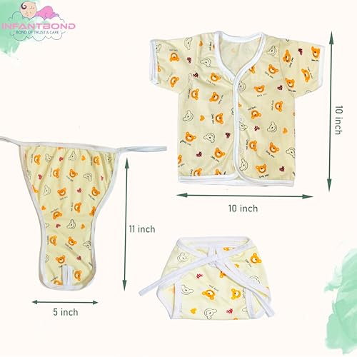 Fareto New Born Baby Clothing Set Front Open Half 6 Shirts | 6 Tying Nappies | 6 Tying Caps | Infant Cloths (0-3 Months) (Pack Of 18)(Half 3Pcs) - Image 3