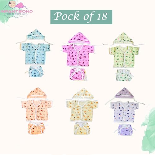Fareto New Born Baby Clothing Set Front Open Half 6 Shirts | 6 Tying Nappies | 6 Tying Caps | Infant Cloths (0-3 Months) (Pack Of 18)(Half 3Pcs) - Image 4