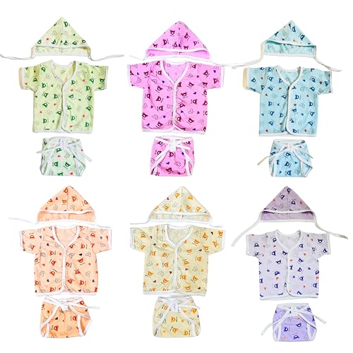 Fareto New Born Baby Clothing Set Front Open Half 6 Shirts | 6 Tying Nappies | 6 Tying Caps | Infant Cloths (0-3 Months) (Pack Of 18)(Half 3Pcs) - Image 1