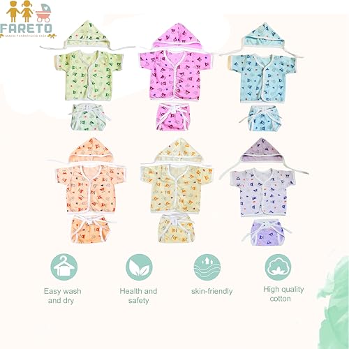 Fareto New Born Baby Clothing Set Front Open Half 6 Shirts | 6 Tying Nappies | 6 Tying Caps | Infant Cloths (0-3 Months) (Pack Of 18)(Half 3Pcs) - Image 5
