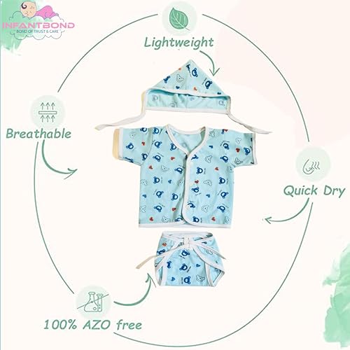Fareto New Born Baby Clothing Set Front Open Half 6 Shirts | 6 Tying Nappies | 6 Tying Caps | Infant Cloths (0-3 Months) (Pack Of 18)(Half 3Pcs) - Image 2