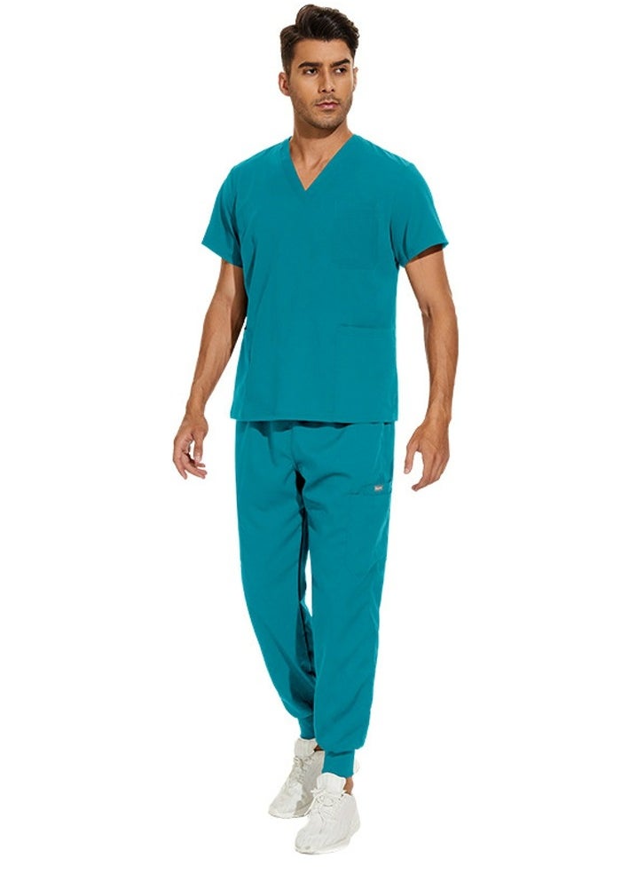 Loquat Medical Uniform Scrubs 2 Piece Set V-Neck Top and Jogger Pants Suit Lake Blue  - Image 2