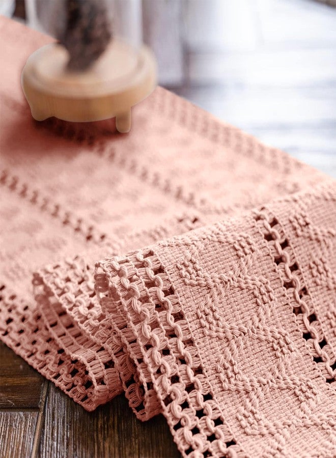 Alynsehom Macrame Table Runner Pure Pink Boho Table Runners with Tassels Hand Woven Cotton Table Runner Rustic Farmhouse Table Runners for Bohemian Kitchen Dining Table(12x71in) - Image 5