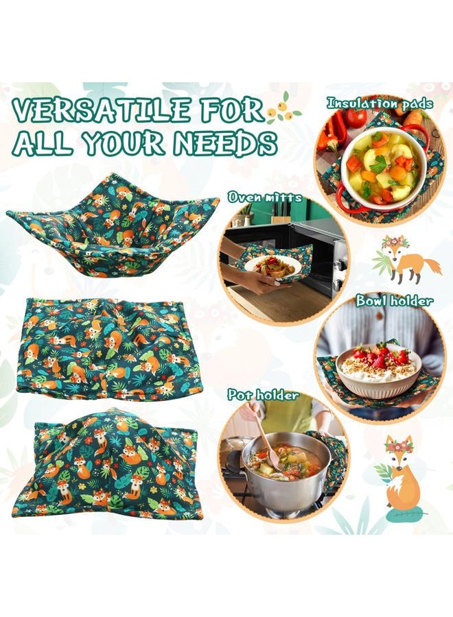 Cunhill Cotton Microwave Bowl Holders Bowl Hot Pads Heat Resistant Bowl Potholders Multipurpose Holders Quilted Bowl Cozy for Soup Bowl Hot Pads Kitchen Supply (Green, Fox Style) - Image 3
