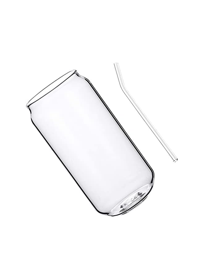 PROMASS Cans,  Can Shaped Glass Glass Cups Transparent Water Cup Juice Drink Cup Drinking Cups with Straw for Water and Mixed Drink for Any Drink and Any Occasion ( 500 Ml ) - Image 2