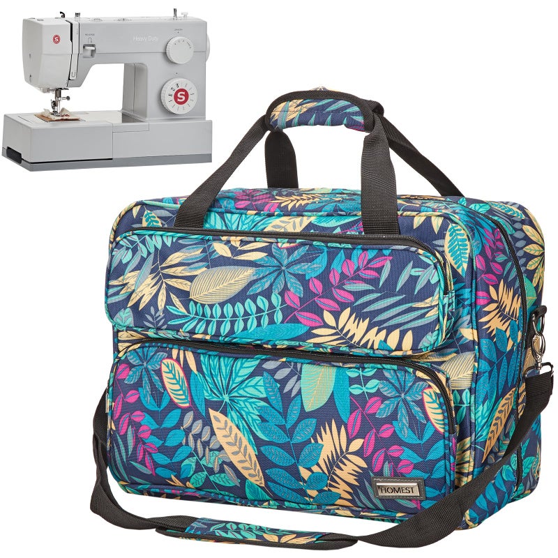 HOMEST Sewing Machine Carrying Case Universal Tote Bag with Shoulder Strap Compatible with Most Standard Singer Brother Janome Floral Patent Design
