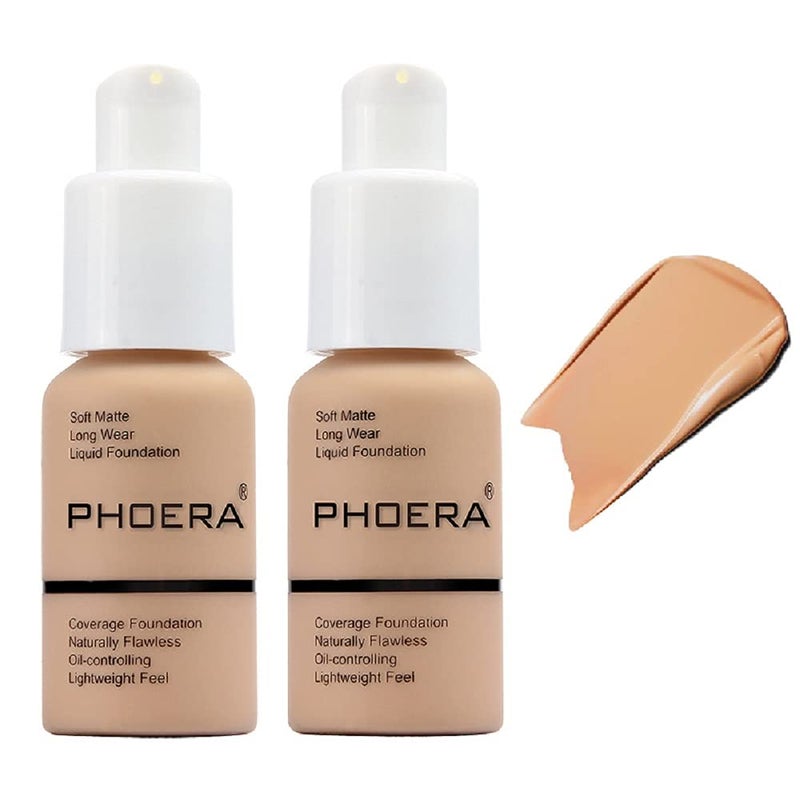 2 Pack Phoera Foundation Makeup For Older WomenFlawless Soft Matte Liquid Foundation 24 HR Oil Control Concealer Foundation MakeupFull Coverage Foundation for Women and Girls 104 Buff Beige