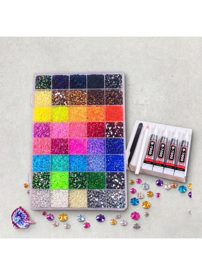 StarKids 【Huge and Peel-Proof Set - 32,000 Pieces】 40 Vibrant Colors Resin Flatback Rhinestone Kit (3mm Size), Includes 3 Tubes of B7000 Glue and Precision Tweezers - The #1 Professional Choice for Nail Art, Clothing, Phone Cases, DIY Projects and Home Decor - Image 5