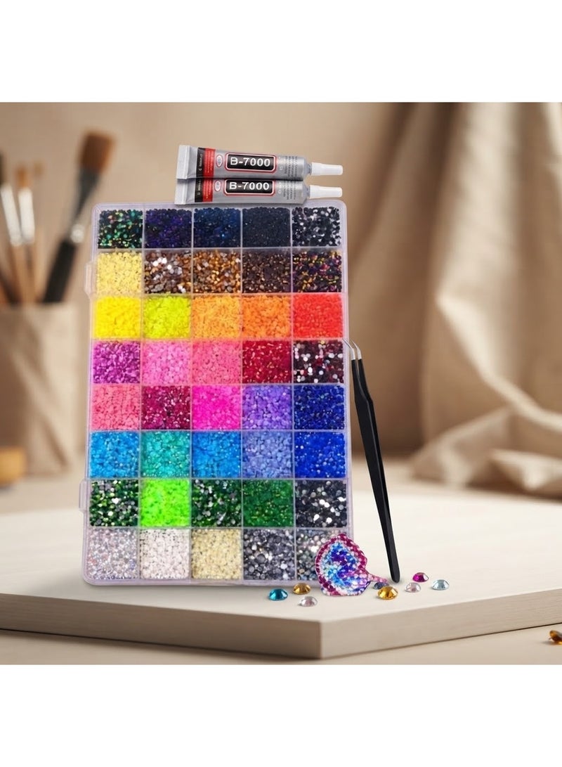 StarKids 【Huge and Peel-Proof Set - 32,000 Pieces】 40 Vibrant Colors Resin Flatback Rhinestone Kit (3mm Size), Includes 3 Tubes of B7000 Glue and Precision Tweezers - The #1 Professional Choice for Nail Art, Clothing, Phone Cases, DIY Projects and Home Decor - Image 4