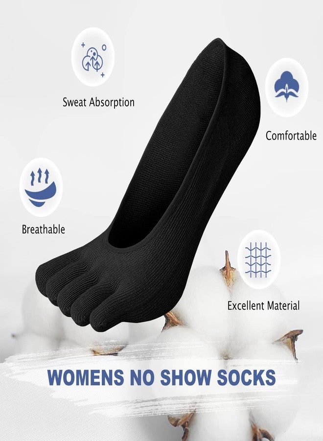 CaiDieNu No Show Toe Socks Women, Low Cut Five Fingers Cotton Running Athletic Invisible Boat Socks, 6 Pairs - Image 5