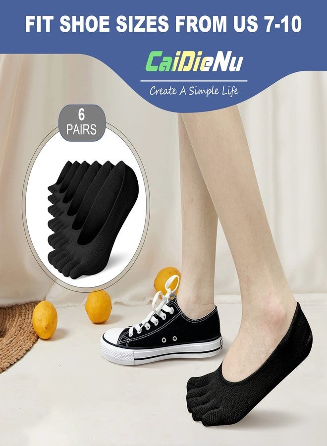 CaiDieNu No Show Toe Socks Women, Low Cut Five Fingers Cotton Running Athletic Invisible Boat Socks, 6 Pairs - Image 3