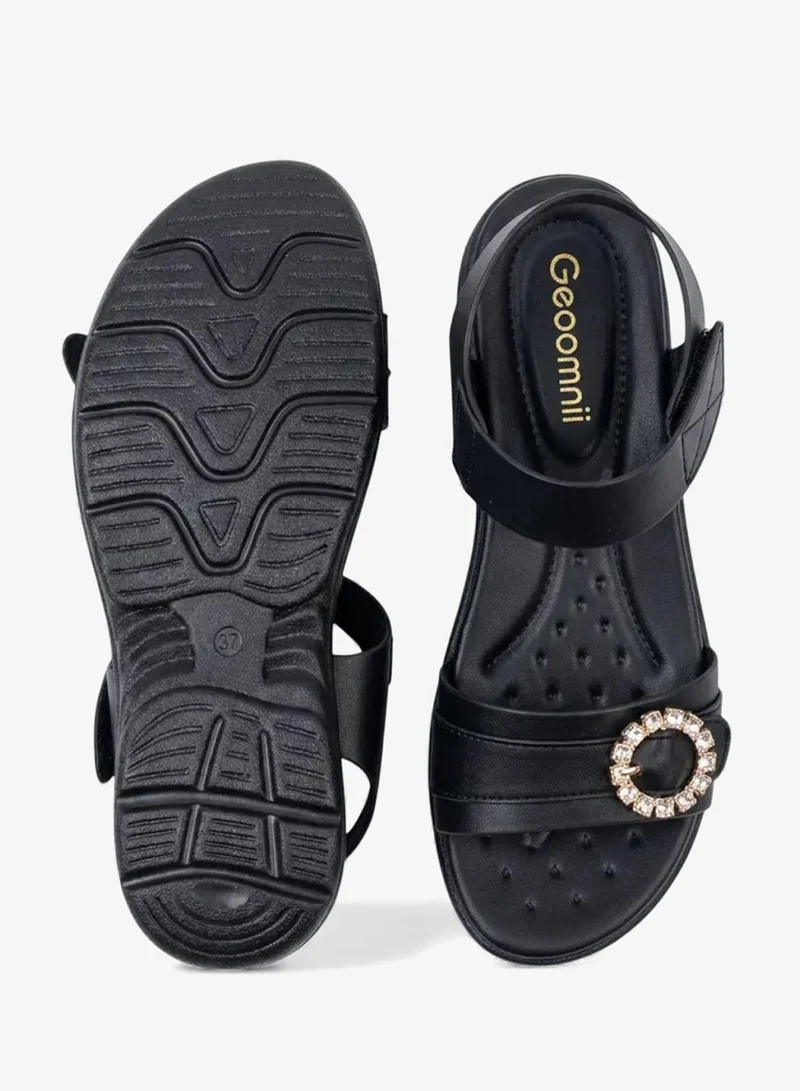 Geoomnii Black Women’s Sandals with Back Strap – Comfortable, Stylish & Secure Fit for Women | Best Price UAE