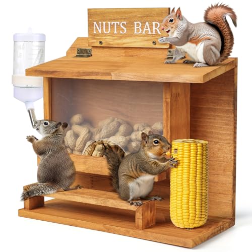 WHEARTED Hanging Squirrel Feeders for Outside Large Squirrel Picnic Table Feeder with Water Bottle Funny Nuts Bar Squirrel Feeder Wooden Chipmunk Feeder Box No Assembly Required - Image 1