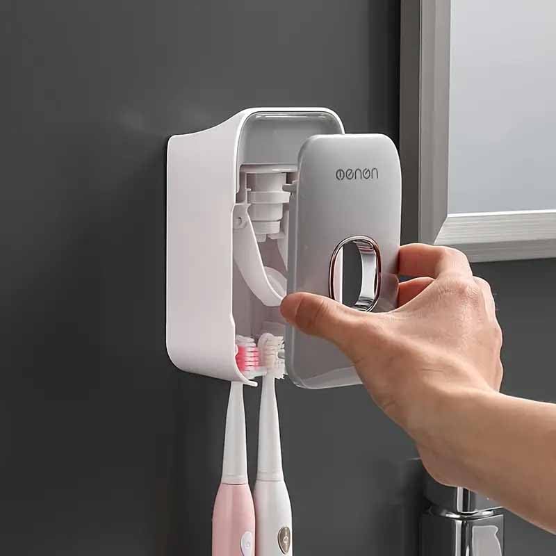 TGOPIT Plastic Automatic Toothpaste Dispenser Squeezer With Toothbrush Holder Wall Mounted PunchFree SpaceSaving Toothpaste Squeezer For Home Washroom Bathroom Accessories Sets1Pcs - Image 5