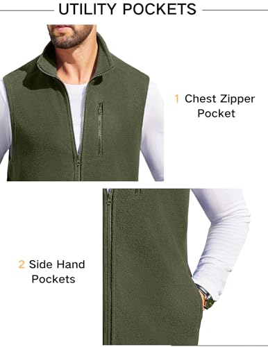 COOFANDY Winter Fleece Vest For Men Lightweight Warm Zip Up Polar Vests Sleeveless Jacket With Pockets, Army Green, Medium - Image 4