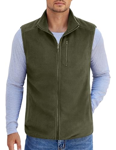 COOFANDY Winter Fleece Vest For Men Lightweight Warm Zip Up Polar Vests Sleeveless Jacket With Pockets, Army Green, Medium - Image 1
