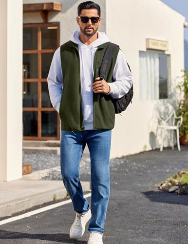 COOFANDY Winter Fleece Vest For Men Lightweight Warm Zip Up Polar Vests Sleeveless Jacket With Pockets, Army Green, Medium - Image 3