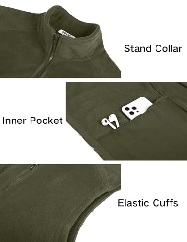 COOFANDY Winter Fleece Vest For Men Lightweight Warm Zip Up Polar Vests Sleeveless Jacket With Pockets, Army Green, Medium - Image 5