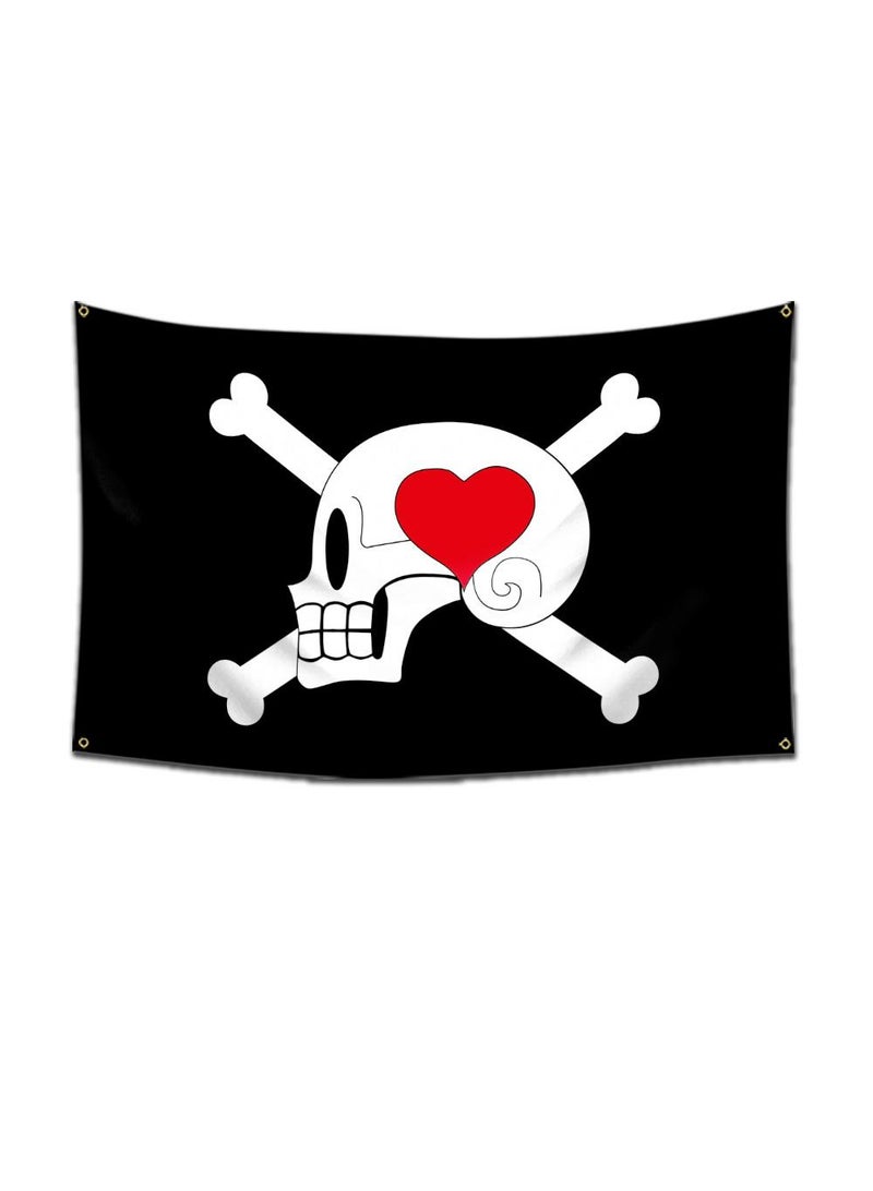 General 1-Pieces Polyester Flag ONE PIECE Cartoon Flag Design Cosplay Pirate Flag Straw Hat Luffy Print Room Decor with Corners Buckle 60*90cm Black-A5  - Image 1