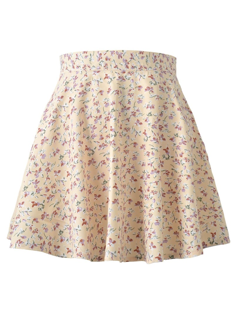 Loquat Women's Summer Wrap High Waist Floral Printed Ruffle Skirt Short Mini Umbrella Zipper Skirts Light Yellow Mix  - Image 3