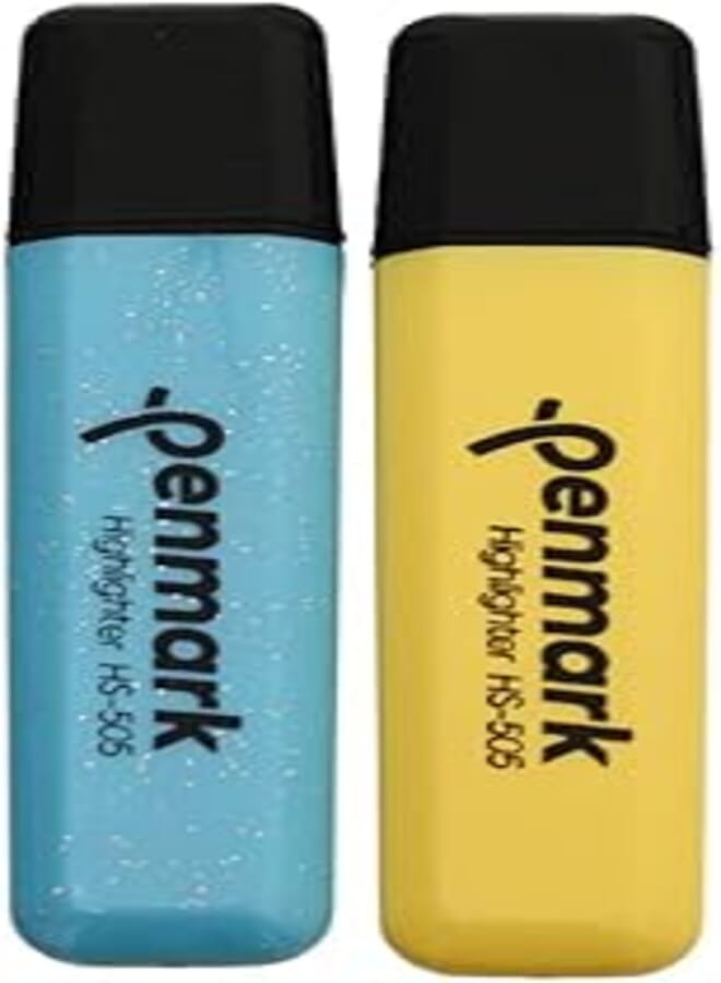 Penmark hs-505 high quality metallic permanent highlighter pen set of 2 pcs assorted color. - baby blue yellow