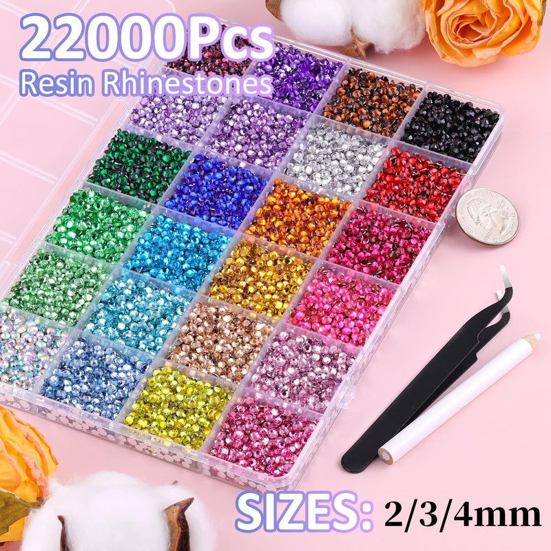 TINKRSTUFF 22000Pcs Resin Rhinestones for Bedazzling with Tweezers, Multicolor 2/3/4mm Rhinestones for Crafting with B7000 Jewelry Glue for DIY Crafts Clothing Tumblers Shoes Fabric Nail Art - Image 2